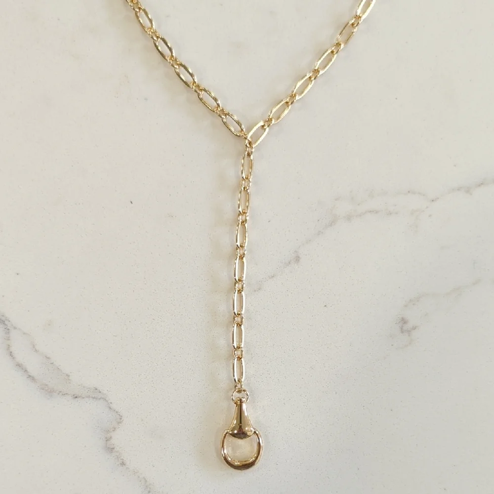 Ann Taylor Gold Link Lariat Necklace with Ring Drop - Picture 2 of 8